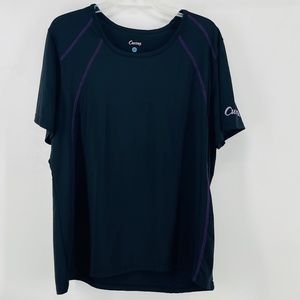 Curves workout shirt women's Extra Large black and purple stitching Poly Spandex